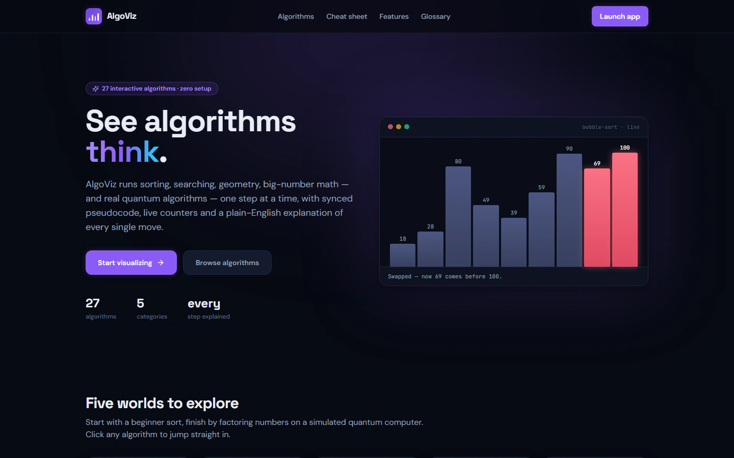 AlgoViz: Interactive Algorithm Visualizer · 27 Algorithms